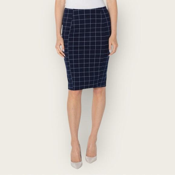 NWT | Liverpool | Reese Hi-rise Check Skirt | Navy Blue/White | Petite 4/27 - Picture 1 of 12